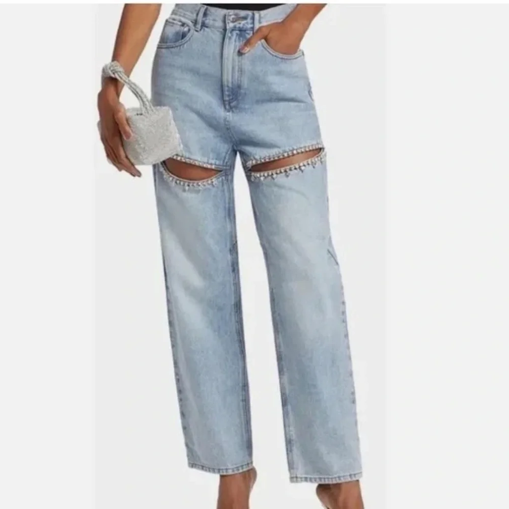 Torn By Ronny Kobo Mariah Jeans Rhinestone Cutout Straight Leg Denim 27/4 - Picture 2 of 9